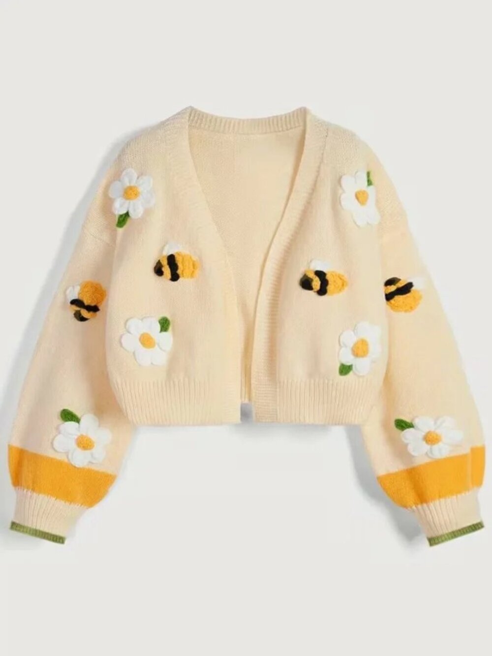 Bee Flower Embroidery Cardigan Size Large